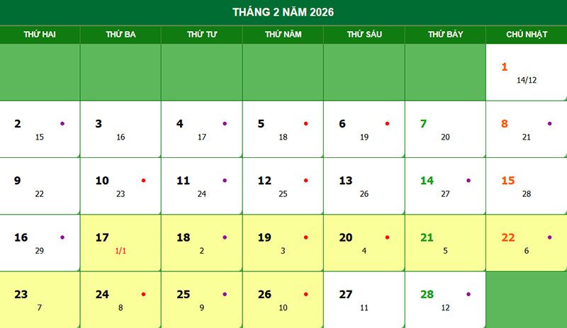 Tết 2026 Là Ngày Mấy Dương Lịch