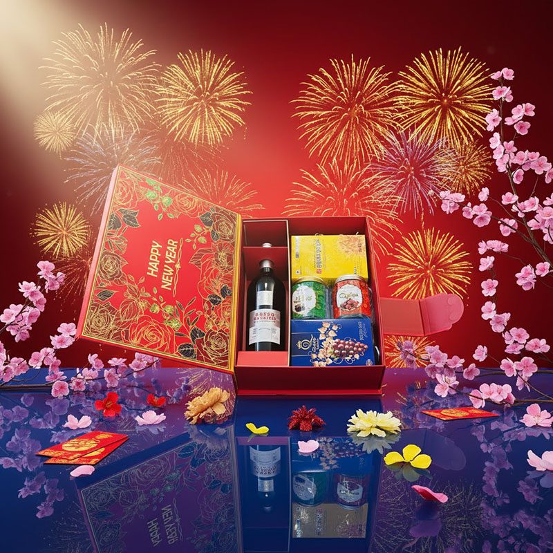 Hộp Quà Tết Bánh Kẹo Kết Hợp Rượu Vang