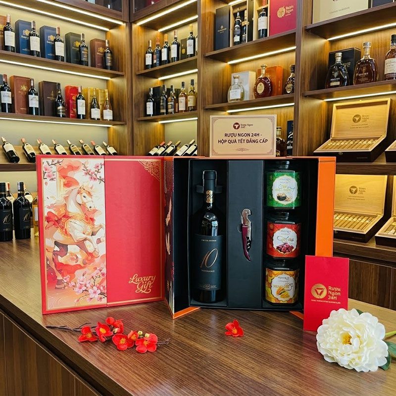 Mẫu Quà Rượu Vang Đỏ Ý 3 Hũ Hạt